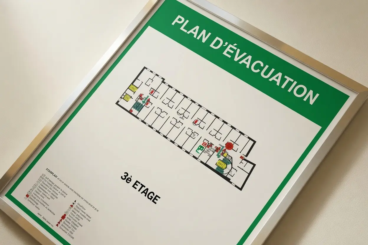 Plan d'évacuation conforme aux normes NF X 08-070
