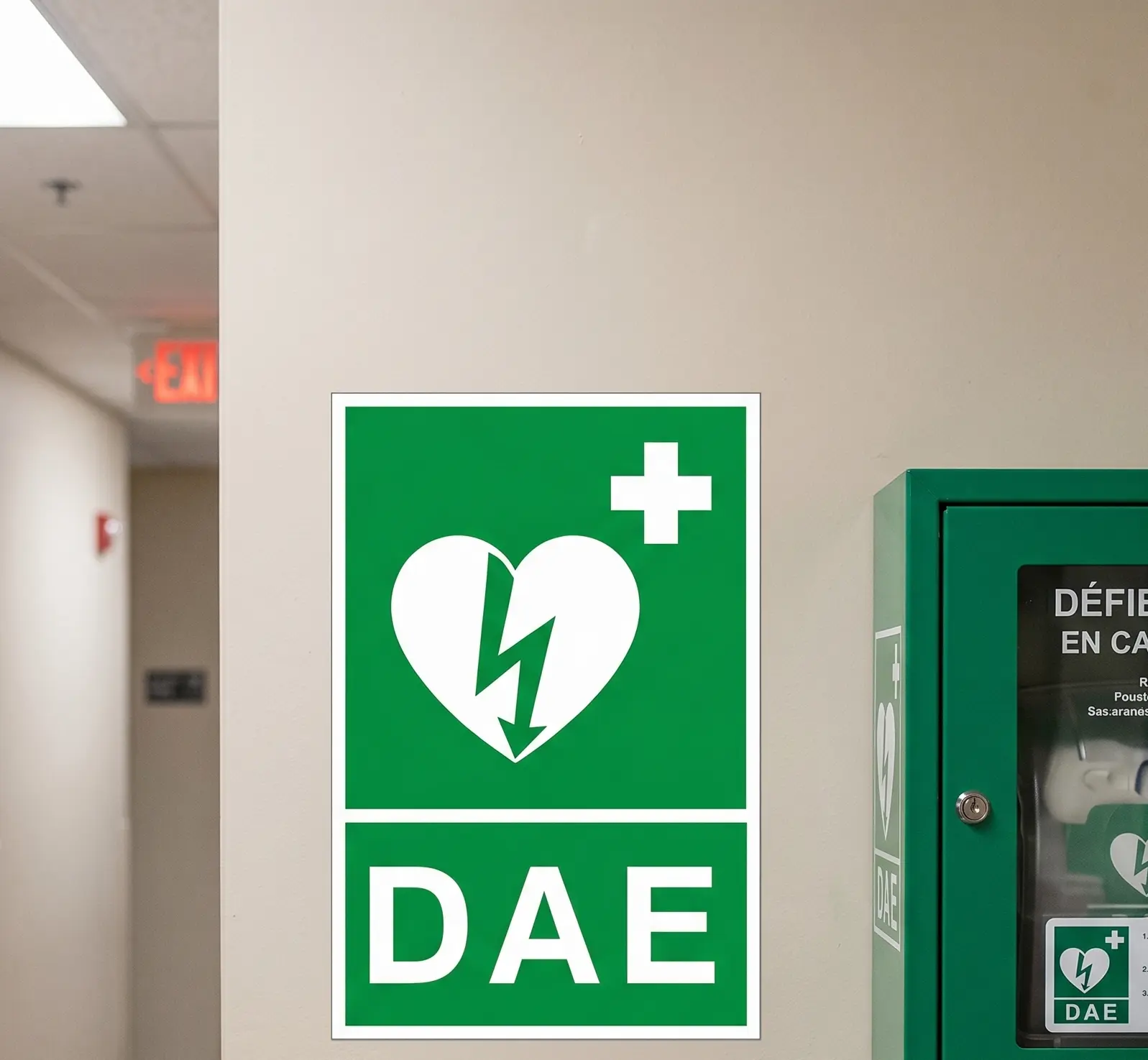 Défibrillateur automatisé externe avec signalétique en cas d'urgence